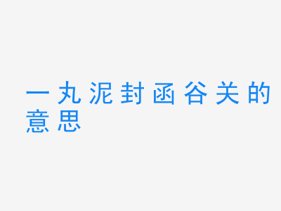 成语一丸泥封函谷关的意思