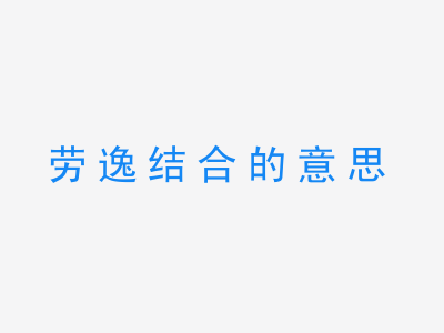 成语劳逸结合的意思