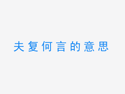 成语夫复何言的意思