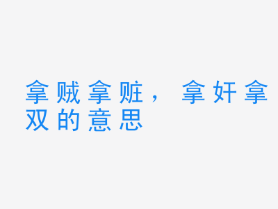 成语拿贼拿赃，拿奸拿双的意思