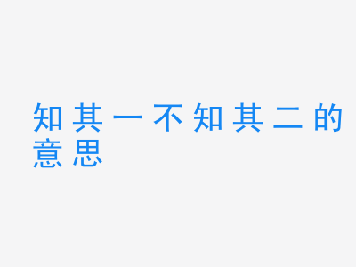 成语知其一不知其二的意思